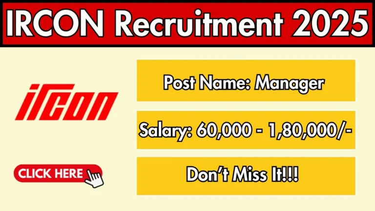IRCON Manager Recruitment 2025 - Apply Offline by Oct 17
